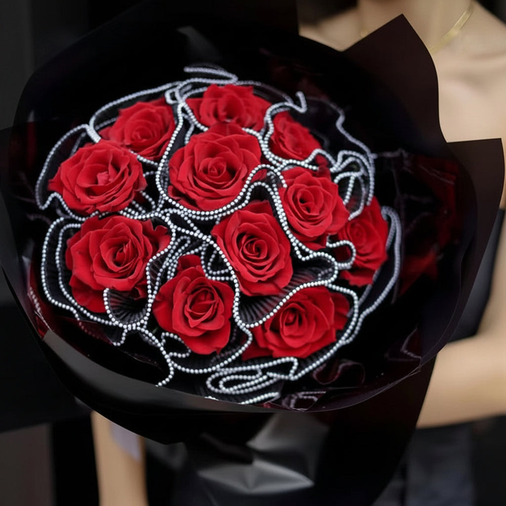 Malla Floral Plisada con Borde de Perlas