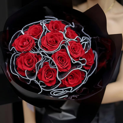 Malla Floral Plisada con Borde de Perlas